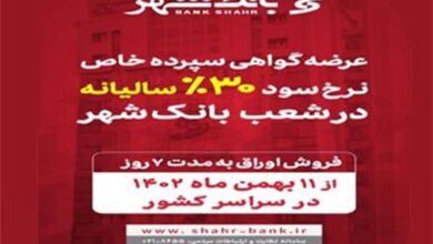 آغاز عرضه گواهی سپرده خاص با نرخ سود علی الحساب 30 درصد سالیانه در شعب بانک شهر