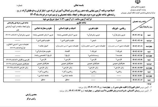 برنامه جدید امتحانات نهایی دبیرستان اعلام شد