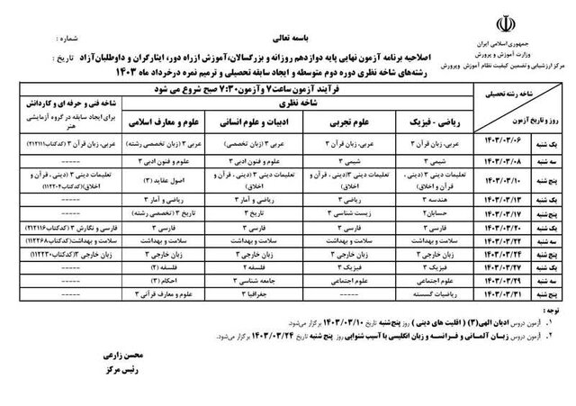 برنامه جدید امتحانات نهایی دبیرستان اعلام شد