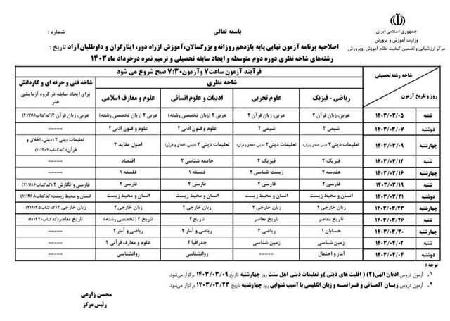 برنامه جدید امتحانات نهایی دبیرستان اعلام شد