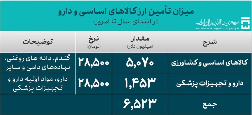 تامین 6.5 میلیارد دلار ارز ترجیحی برای واردات کالاهای اساسی و دارو