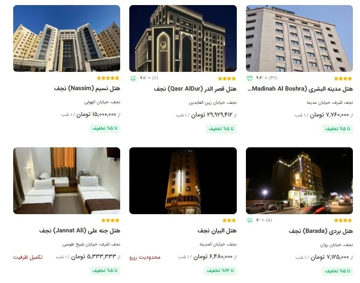 قیمت هتل در نجف